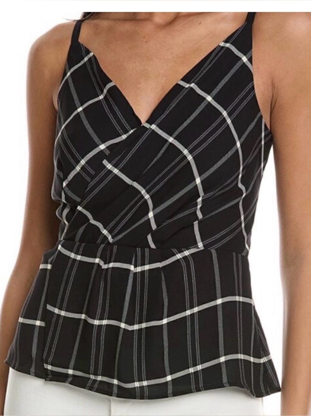 Cabi Top Womens 8 Black Plaid‎ Crossover Cami